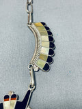 Native American One Of The Most Unique Kachina Inlay Coral Sterling Silver Necklace-Nativo Arts