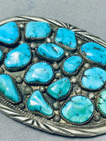 Tremendous Vintage Native American Navajo Kingman Turquoise Sterling Silver Buckle-Nativo Arts
