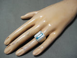 Impressive Vintage Native American Navajo Turquoise Mother Of Pearl Sterling Silver Ring Old-Nativo Arts