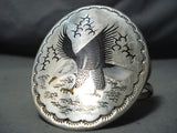 Biggest Best Vintage Native American Navajo Flying Eagle Sterling Silver Bracelet Cuff-Nativo Arts