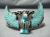 Flying Eagle Vintage Native American Navajo #8 Turquoise Sterling Silver Bracelet Old-Nativo Arts