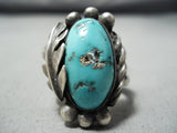 Heavy Large Vintage Native American Navajo Old Morenci Turquoise Sterling Silver Ring Old-Nativo Arts