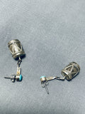 Extreme Detail Vintage Native American Navajo Turquoise Sterling Silver Drum Earrings-Nativo Arts
