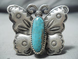 Whimsical Native American Navajo Kingman Turquoise Sterling Silver Butterfly Ring-Nativo Arts