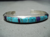 Exquisite Signed Native American Navajo Inlay Turquoise Sugulite Sterling Silver Bracelet-Nativo Arts