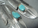 Dramatic Navajo Royston Turquoise Sterling Silver Earrings Native American-Nativo Arts