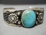 Magnificent Vintage Native American Navajo Blue Gem Turquoise Sterling Silver Bracelet Cuff-Nativo Arts