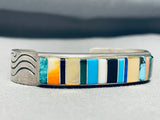 Thicker Vintage Navajo Inlay Sterling Silver Turquoise Bracelet-Nativo Arts
