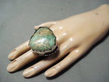 Biggest Best Crazy Vintage Native American Navajo Green Turquoise Sterling Silver Ring-Nativo Arts
