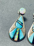 Dazzling Native American Navajo Blue Gem Turquoise Synthetic Opal Sterling Silver Earrings-Nativo Arts
