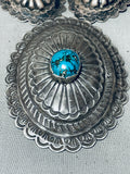 Huge Hand Tooled Vintage Native American Navajo Turquoise Sterling Silver Concho Necklace-Nativo Arts