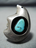 Cute Bear Vintage Native American Navajo Turquoise Sterling Silver Bear Ring Old-Nativo Arts