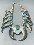 Important Vintage Native American Navajo Turquoise Bear Sterling Silver Squash Blossom Necklace-Nativo Arts