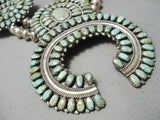 Important Vintage Native American Navajo Green Turquoise Sterling Silver Squash Blossom Necklace-Nativo Arts