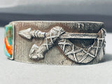 Native American Heavy 86 Gram Green Turquoise Sterling Silver Arrow Snake Bracelet Cuff-Nativo Arts