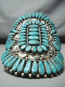 One Of Biggest Best Vintage Native American Navajo Turquoise Cluster Sterling Silver Bracelet-Nativo Arts