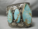 Biggest Best Vintage Native American Navajo #8 Turquoise Sterling Silver Bracelet Old-Nativo Arts