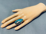 Tsosie Family Native American Navajo Signed Kingman Turquoise Huge Oval Sterling Silver Ring-Nativo Arts
