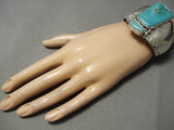 Exceptional Vintage Native American Navajo Turquoise Maiden Sterling Silver Sun Bracelet-Nativo Arts