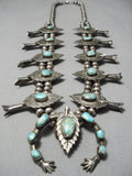 Authentic Vintage Native American Navajo Turquoise Sterling Silver Leaf Squash Blossom Necklace-Nativo Arts
