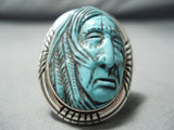 Native American Important Frnacisco Gomez Sterling Silver Hand Carved Turquoise Ring-Nativo Arts