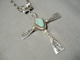 Heavy Heavy Native American Navajo Royston Turquoise Sterling Silver Cross Necklace-Nativo Arts
