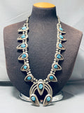 200 Gram Vintage Native American Navajo Turquoise Sterling Silver Squash Blossom Necklace-Nativo Arts