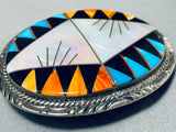 Native American Precisely Detailed Vintage Zuni Turquoise Sterling Silver Shell Buckle-Nativo Arts