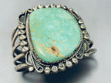 Heavy Vintage Native American Navajo Green Turquoise Sterling Silver Swirl Bracelet Old-Nativo Arts
