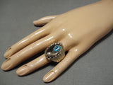 Huge Vintage Native American Navajo Old Kingman Turquoise Sterling Silver Ring Old-Nativo Arts