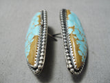 Striking Vintage Native American Navajo #8 Turquoise Mine Sterling Silver Earrings Old-Nativo Arts