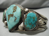 Stunning Vintage Native American Navajo 3-stone Royston Turquoise Sterling Silver Bracelet Old-Nativo Arts
