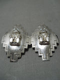 Important Huge Vintage Native American Navajo Storyteller Sterling Silver Earrings Old-Nativo Arts