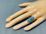 Adorable Vintage Native American Navajo Blue Gem Turquoise Sterling Silver Ring-Nativo Arts