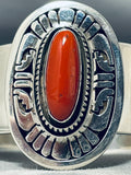 Leo Nez Native American Navajo Huge Coral Sterling Silver Concho Bracelet-Nativo Arts