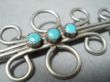 Spectacular Vintage Navajo Native American Turquoise Sterling Silver Pin Old-Nativo Arts