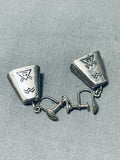 Highly Detailed Cowbell Vintage Native American Navajo Sterling Silver Earrings-Nativo Arts