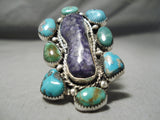 Best Vintage Native American Navajo Turquoise Sugulite Sterling Silver Ring-Nativo Arts