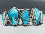 Rare Turquoise Vintage Native American Navajo Morenci Turquoise Sterling Silver Bracelet-Nativo Arts