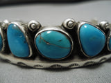 Native American Very Unqiue Waving Design Vintage Navajo Blue Turquoise Sterling Silver Bracelet-Nativo Arts