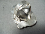 Native American Important Hand Carved Royston Turquoise Coral Sterling Silver Ring-Nativo Arts