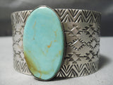 Huge Native American Navajo Green Turquoise Rug Stamped Sterling Silver Bracelet-Nativo Arts