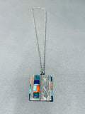 Important Cal Begay Vintage Native American Navajo Turquoise Inlay Sterling Silver Necklace-Nativo Arts