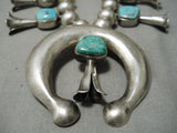 Early Vintage Native American Navajo Big Bead Sterling Silver Turquoise Squash Blossom Necklace-Nativo Arts
