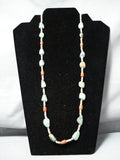 Native American Incredible Santo Domingo Royston Turquoise Coral Sterling Silver Necklace-Nativo Arts