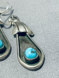 Elegant Vintage Native American Navajo Old Kingman Turquoise Sterling Silver Earrings-Nativo Arts