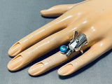 Outstanding Native American Navajo Kingman Turquoise Sterling Silver Corn Ring-Nativo Arts