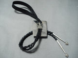 Signed Vintage Native American Navajo Sleeping Beauty Turquoise Sterling Silver Bolo Tie-Nativo Arts