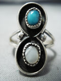 Amazing Vintage Native American Navajo Blue Turquoise Pearl Sterling Silver Ring Old-Nativo Arts