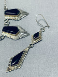 Fantastic Vintage Native American Navajo Jet Sterling Silver Necklace And Earring Set-Nativo Arts